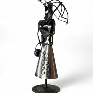 Vintage Steampunk Style Metal Faceless Woman Holding Umbrella Figurine Folk Art